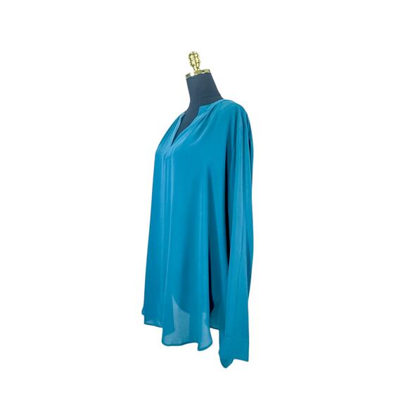 LOFT V-Neck Long Sleeve Blouse in Teal Blue - Women's Size XL - Picture 4 of 5
